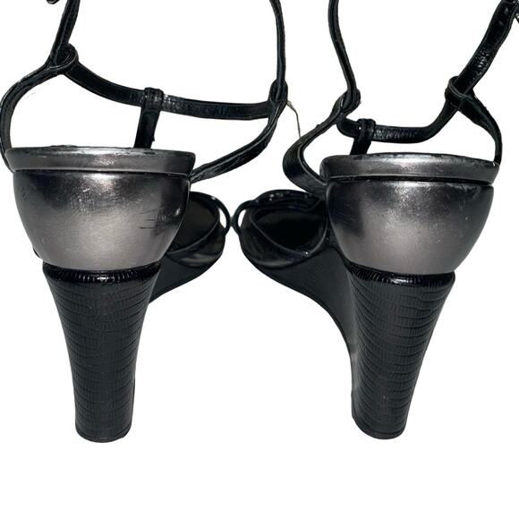 Louis Vuitton Black Croc Embossed Leather Butterfly Wedge Sandals   Size: EU 40 - Picture 7 of 11